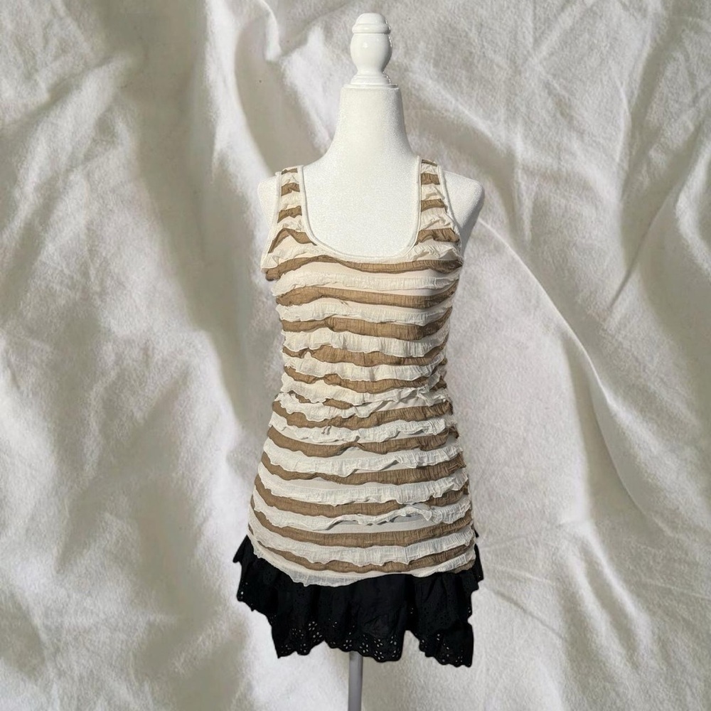 Charming Charlie Brown and White Striped Tank Top